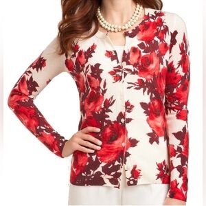 Talbots Pure Cashmere Floral Cardigan Sweater Cream Pink Feminine Girly Size MP
